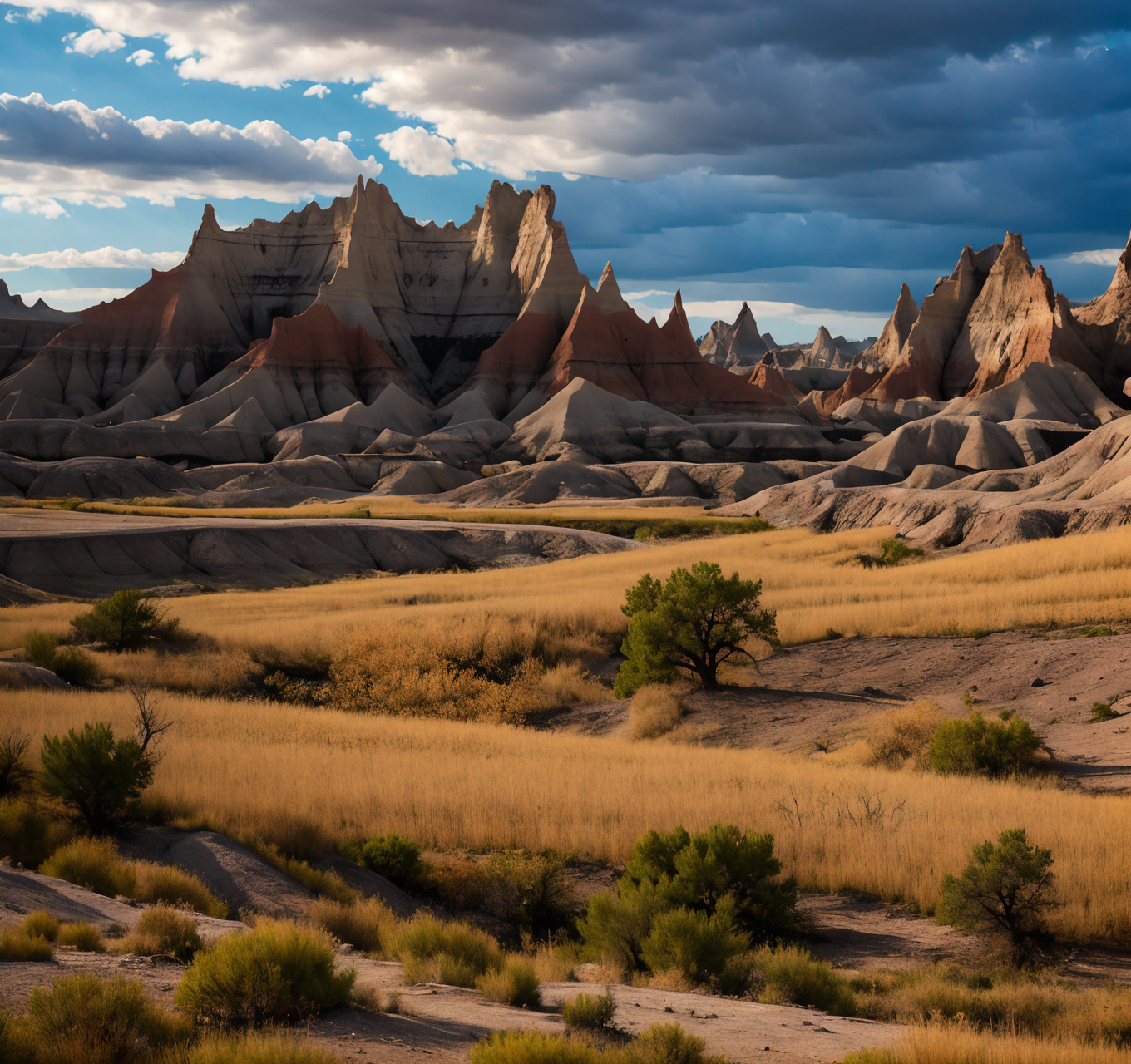 RAW photo, (masterpiece:1.3), subsurface scattering, heavy shadow, (high quality:1.4), (intricate, high detail:1.2), professional photography, HDR, High Dynamic Range, realistic, ultra realistic, photorealistic, high resolution, film photography, ambient lighting, atmospheric effects, <lora:detail_slider_v4:2>, OverallDetail,  <lora:Badlands:1>, badlands, bare tree, blue sky, building, cloudy sky, desert, flower, flying, hill, horizon, landscape, mountainous horizon, nature, no humans, outdoors, river, scenery, skull, sky, tree, wheat