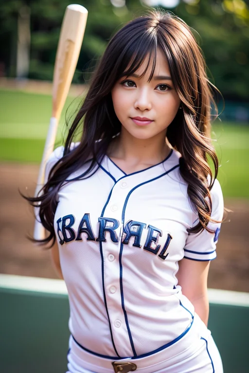 best quality,highly detailed,masterpiece,ultra-detailed (baseball uniform:1.1),(realistic:1),(wavy hair:1.0),(floating hair:1.0),(dynamic pose:0.9),(street:0),(smirk:1.2),(8k, RAW photo, best quality, masterpiece:1.2), (realistic, photo-realistic:1.37),(baseball bat:1),(arms behind back:1.2),(eyeball:1.2),a woman in a baseball uniform,
((masterpiece)), (((best quality))), ((ultra-detailed)),
detailed skin texture,realistic,((detailed fingers)),(detailed face),detailed hair, <lora:japanese_actress_mix-V5:0.4>