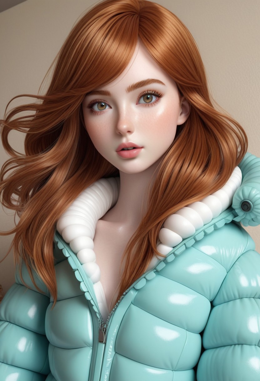 The world marshmallows, score_9, score_8_up, score_7_up , colorful , fully dressed, (puffer suit:2), female, solo, living room, blond, long hair, Rikki_Wilson,  (anatomically correct:1.4).