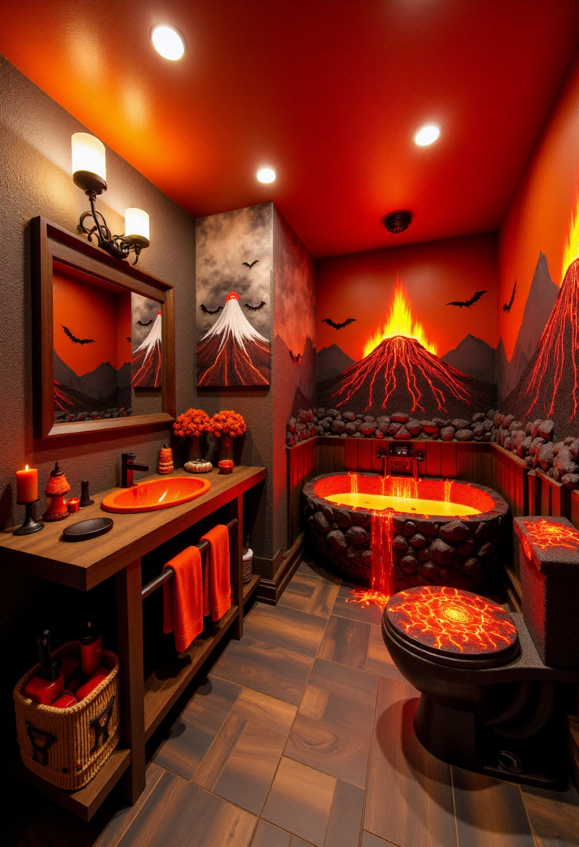 <lora:Custom_Bathroom_Crafter_FLUX-000013:0.8>
This is a photograph of a rustic, volcano themed bathroom, with red lava details, volcano shaped bathtub, and lava toilet.