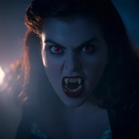 cinematic film still of  <lora:fangs teeth 4:0.8>
 <lora:perfection style:0.5> perfection style
 <lora:cinematic color motion picture film style:0.3> cinematic color motion picture film style
 <lora:Underlighting Underlight light from below style:0.3> Underlighting Underlight light from below style
 <lora:facial expression style:0.3>
an angry female vampire with very sharp fang teeth staring at camera, shallow depth of field, vignette, highly detailed, high budget, bokeh, cinemascope, moody, epic, gorgeous, film grain, grainy
