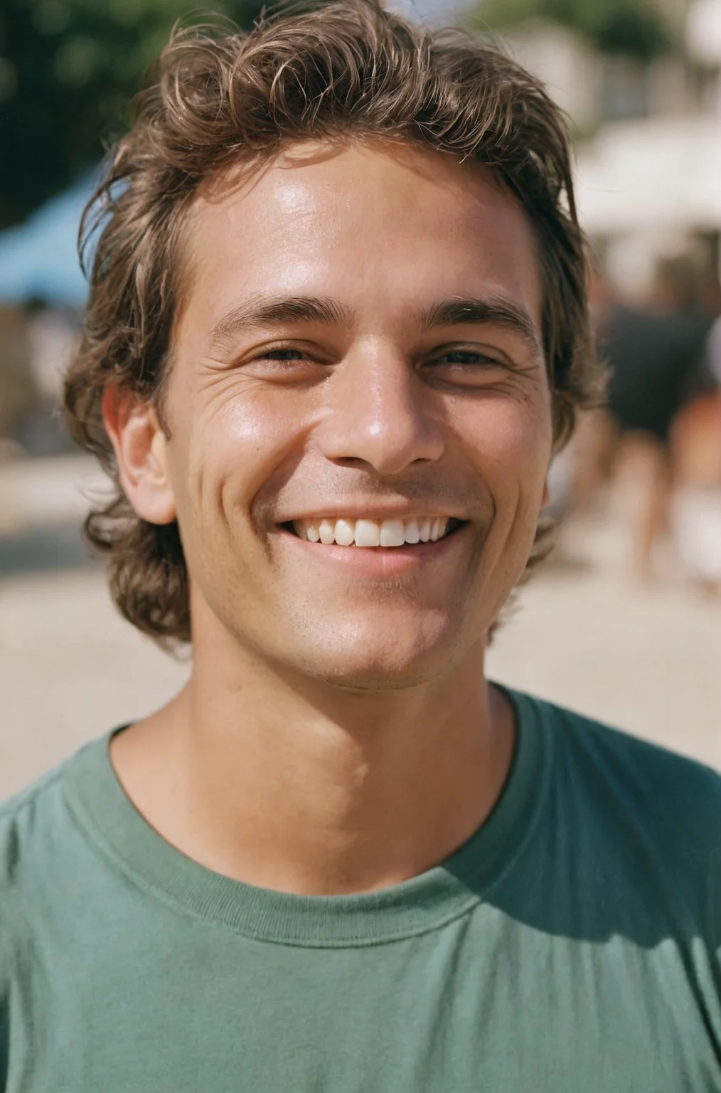 RAW Photo, a smiling man in Brazil, Copacabana, sunny outdoors, hyperdetailed photo, soft light, Kodak Ektar 100, rich emotive colors, DSLR