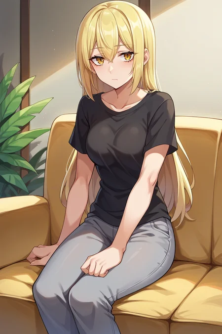 score_9, score_8_up, score_7_up, score_6_up, source_anime, BREAK 1girl, solo <lora:aiswallenstein-pdxl-nvwls-v1:1> ais wallenstein, black t-shirt, sitting, couch, grey pants, tired, looking at you