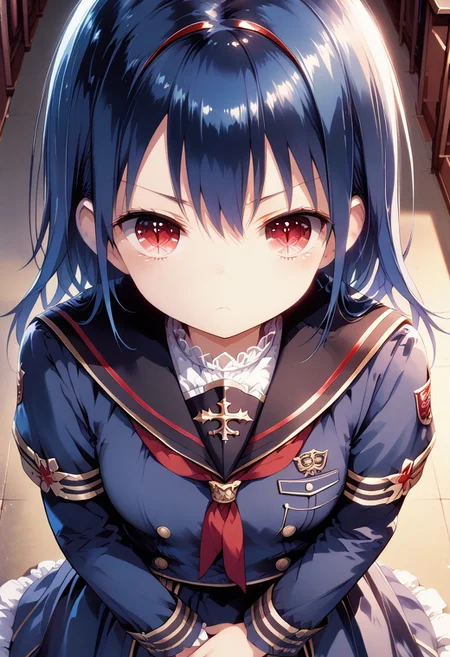 score_9, score_8_up, score_7_up, 1girl,FujisakaLP,high definition eyes, (masterpiece), (best quality), (ultra detailed),(disheveled hair),(illustration), (best shadow), detail1eye, intricate, hyper detailed, illustration,soft lighting, scenic, disgust, Navy blue hair, colorful, colorized, from_above ,vampire_costume , runway <lora:pastelStyleV4:0.6>