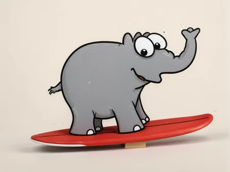 <lora:Ottifant_sdxl:0.5> Ottifant on a surfboard, neutral background