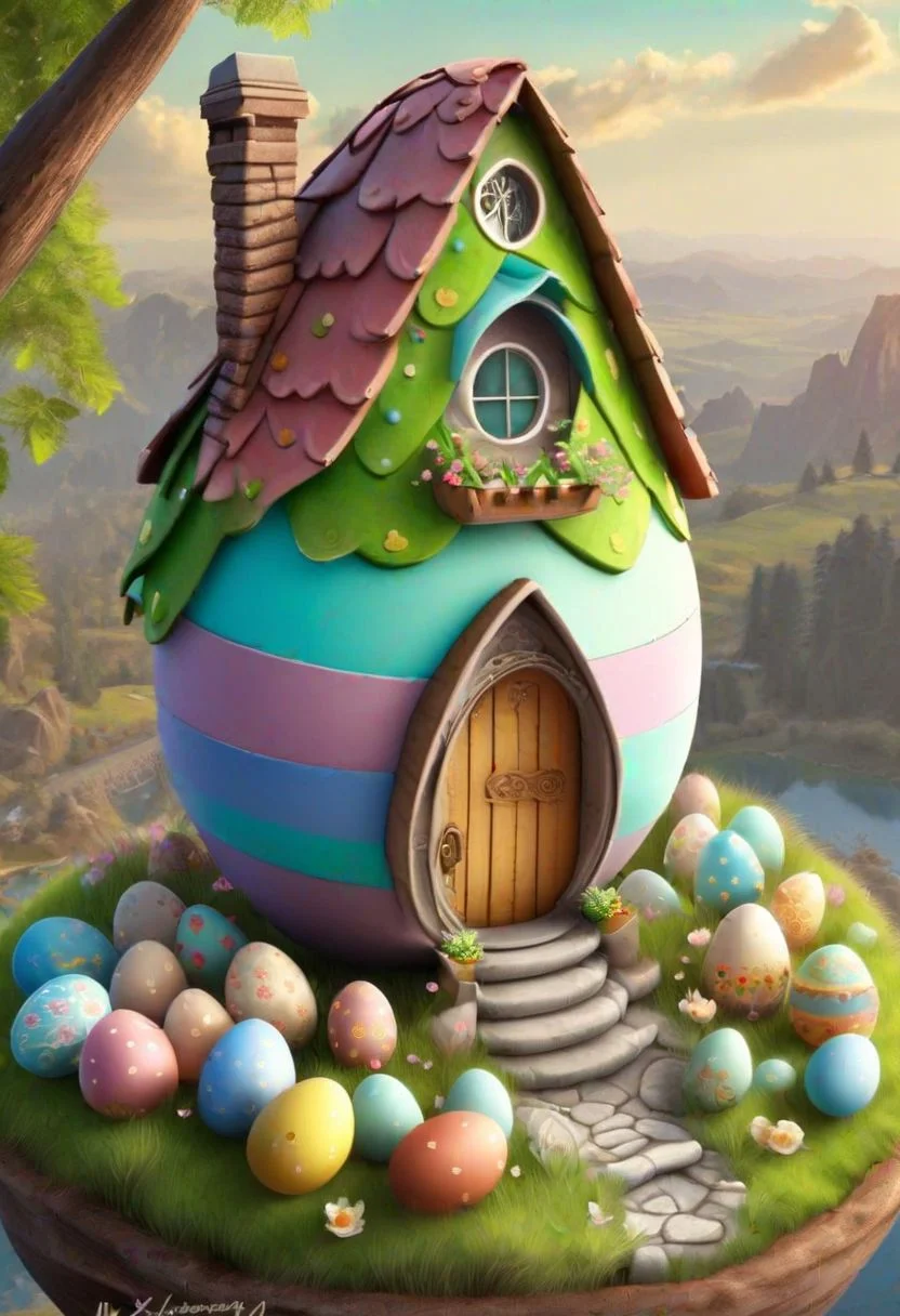 ((masterpiece, best quality)), high resolution, 32k picture, professional render, trending on artstation, 
Easter Egg Home, outdoors, nature, flower, window, grass, door,