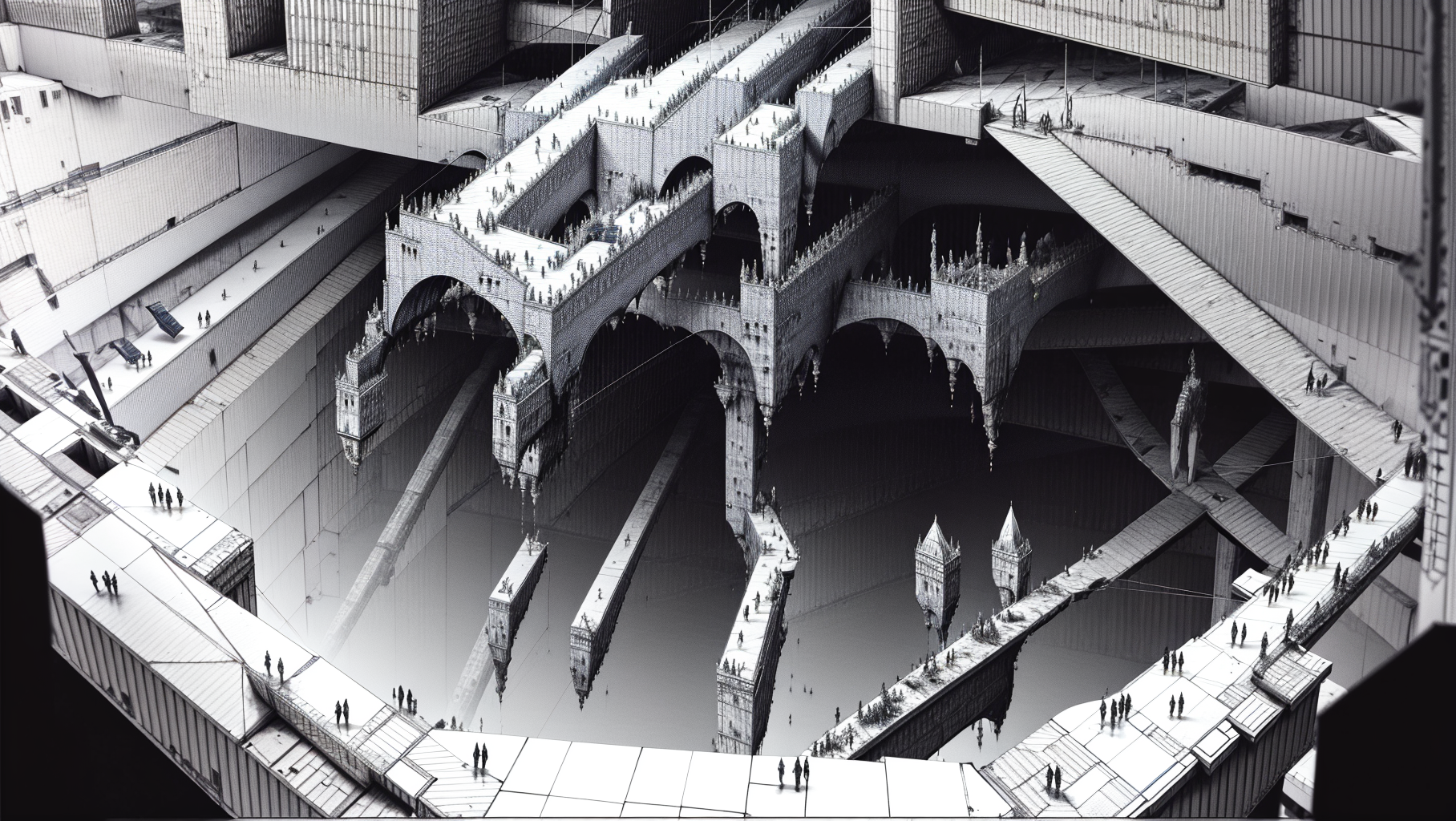 masterpiece, bird's-eye view, detailed human body, (isometric:1.3),3X zoom, Detailed world, noise, chaos, contamination, rim light, Mega Structure, infinite floor, Organic shape, <lora:add_detail:1>, <lora:Blame!:1>