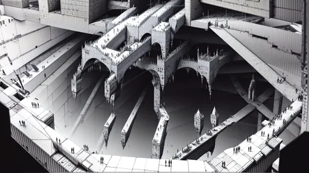 masterpiece, bird's-eye view, detailed human body, (isometric:1.3),3X zoom, Detailed world, noise, chaos, contamination, rim light, Mega Structure, infinite floor, Organic shape, <lora:add_detail:1>, <lora:Blame!:1>