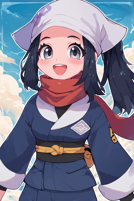 score_9, score_8_up, score_8, medium breasts, (curvy), cute, eyelashes,       BREAK, , ,,, zzAkari, grey eyes, eyelashes, black hair, long hair, white headwear, sidelocks, ponytail,  black pantyhose, black undershirt, jacket, loose socks, pantyhose, red scarf, sash, <lora:Akari_Pokemon_PDXL:0.8>,    ,,,, BREAK, smile, looking at viewer, cowboy shot, ,,, embedding:zPDXL, Expressiveh, ,,, <lora:Zankuro_Style_PDXL:0.8> <lora:SDXLFaeTastic2400:0.5>, <lora:Expressive_H-000001:0.4>,