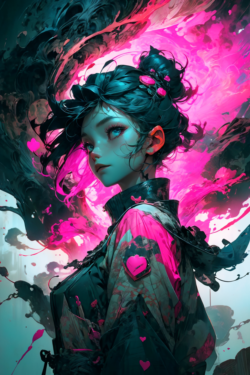 illustration, cartoon, soothing tones, calm colors, (solo:1.1), a digital arf of a undead girl, (pink, heart, love:1.1), wounds, (deathcore:1.2), mistery pink forest, extreme detail, paper texture, 2d, (pascal campion:0.38), vivid colors, (painting art:0.06), [eclectic:clear:0.8], slate atmosphere, cinematic,  muted colors, film grainy, lut
<lora:more_details:0.4>
 <lora:Cosmic anime-oil fusion v2:0.45> 
<lora:AnimeVibesV3:0.3> animevibes, 
<lora:3DMM_V11:0.5> 3DMM 
<lora:midjourney_20230624181825:0.7> midjourney ,
 <lora:LAS:0.5> cloud,colorful,
<lora:msw_locon-t2:0.6>
 <lora:wuxia2:0.6> gu,
 <lora:CyberpunkStyleV1:0.2> PunkAI ,
<lora:CatgirlMaidV1.0-000003:0.35> CatgirlMaid, shiny, shiny hair, shiny skin, shiny clothes