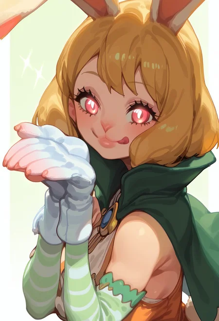 CarrotXLP, rating_explicit, score_9. score_8_up, score_7_up, 1girl, solo, horns, looking at viewer, pointy ears, cute pose, short hair, striped sleeves, glowing eyes, from side, closed mouth, breasts, Kartoon,
Expressiveh, gl0ss, solo, mature face, milf, sexy lips, smile, sexy smile, girl, red lightings, mature face, small face, orange short dress, bare shoulders, green cape, white gloves, open clothes, blonde hair, rabbit ears, rabbit girl, furry female, Opcarrot, rabit mouth, happy, :p, tongue out, big smile, happy pose