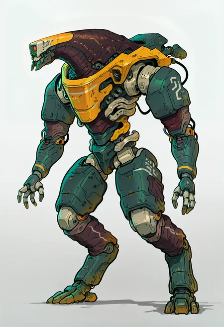 <lora:HeavyTechILXL:1> h3avyt3ch,
robot, no humans, mecha, solo, standing, cable, open hands, full body, grey background, white background, simple background, non-humanoid robot, masterpiece, best quality, amazing quality, intricate detail, highly detailed, absurdres, very aesthetic, dynamic lighting, detailed background, scenery, (volumetric lighting)