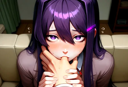 1girl, yuri \(doki doki literature club!\), tall girl, finger in mouth, naturalistic skin, acne, (sweat drops:0.9), realistic skin, ,
1boy, POV, boy, school uniform,;
first date, sitting on sofa, living room, glance, guiding hand, staring,
sublime psychological horror, disturbing, subtly eerie, spooky, uncanny valley, dim moonlight ,
oil painting \(artwork\), extreme detail, absurdres, subsurface scattering,
masterpiece, best quality, good quality, detailed,
<lora:748cmXLNBVP1lokrV6311P:0.4> <lora:illustriousXL_stabilizer_v1.23:0.25> <lora:spo_sdxl_10ep_4k-data_lora_webui:0.7> <lora:sd_xl_dpo_lora_v1:1.2>