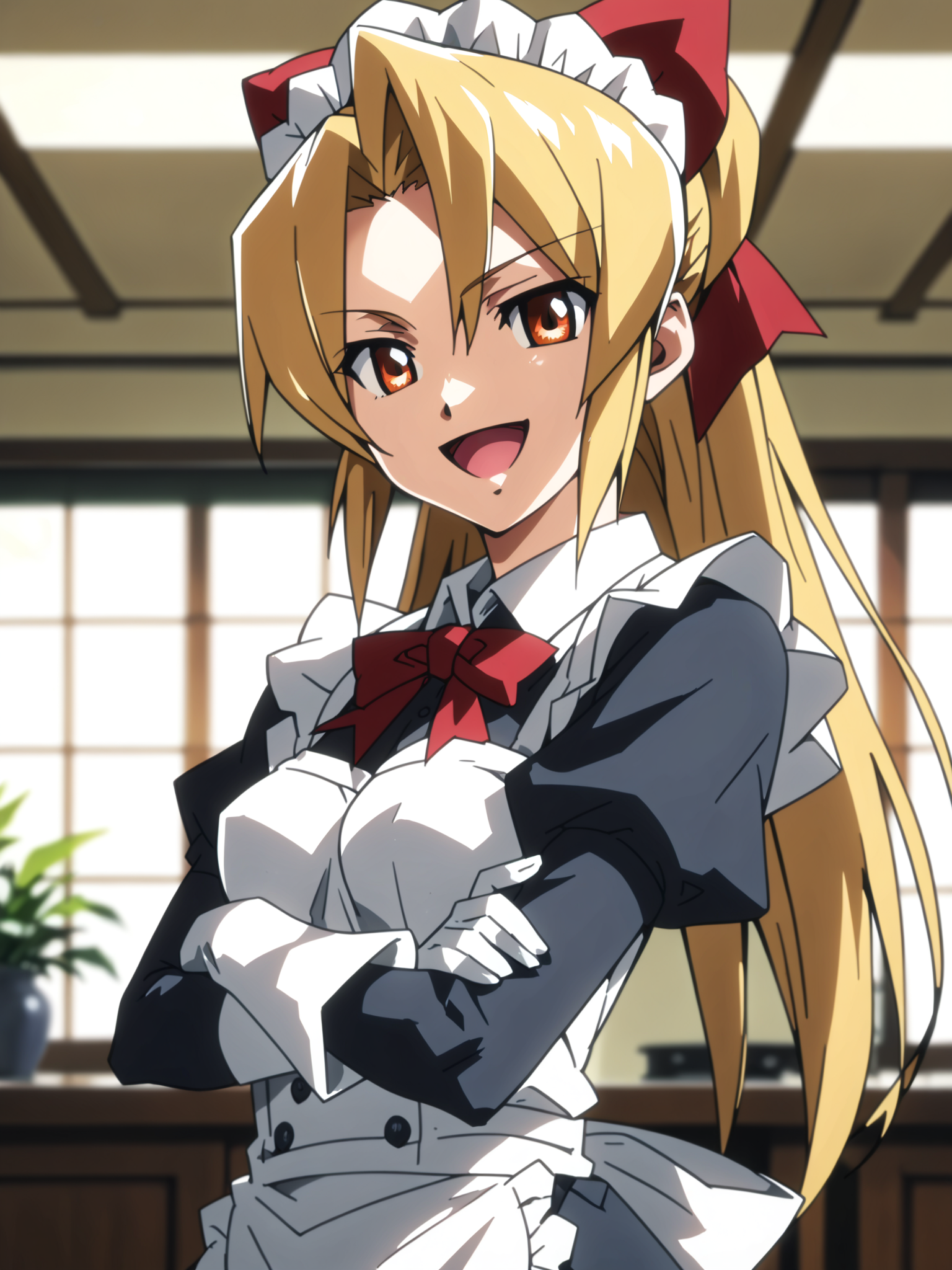 <lora:happy_tentacle-seto-v0.4-000011:1>, ht_seto, hair bow, , medium breasts, blonde hair , indoors, furniture, maid, apron, white gloves, elbow gloves upper body, 1girl, (petite:1.2), solo focus, smile, open mouth, (looking at viewer:1.1), , (depth of field:0.8), , score_9, score_8_up, score_7_up, score_6_up, score_5_up, score_4_up,
