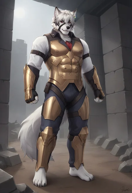 (((Barefoot furry character, full body, cinematic setting, furry male, plantigrade)))
(((Von Lycaon))) wears (((InfinityGauntlet))), muscular white wolf, (((red and gold armor))), iron suit, metalic armor, goth accessories on outfit, nice feet paws with four toes and claws, feet towards the viewer, feet POV, dynamic pose, (((action pose))), action movie, comic movie, marvel cinematic universe, (((using infinity gountlet))), (((using power of infinity stones))), style-swirlmagic dutch angle, (((modern city ruins in background))), smoke, fire
BREAK, intricate details, highly detailed, extreme detail, octane render, fine art, best quality, highres, (detailed face:1.5), ((full_body)), UHD, (((perfect hands))), low light, anime
