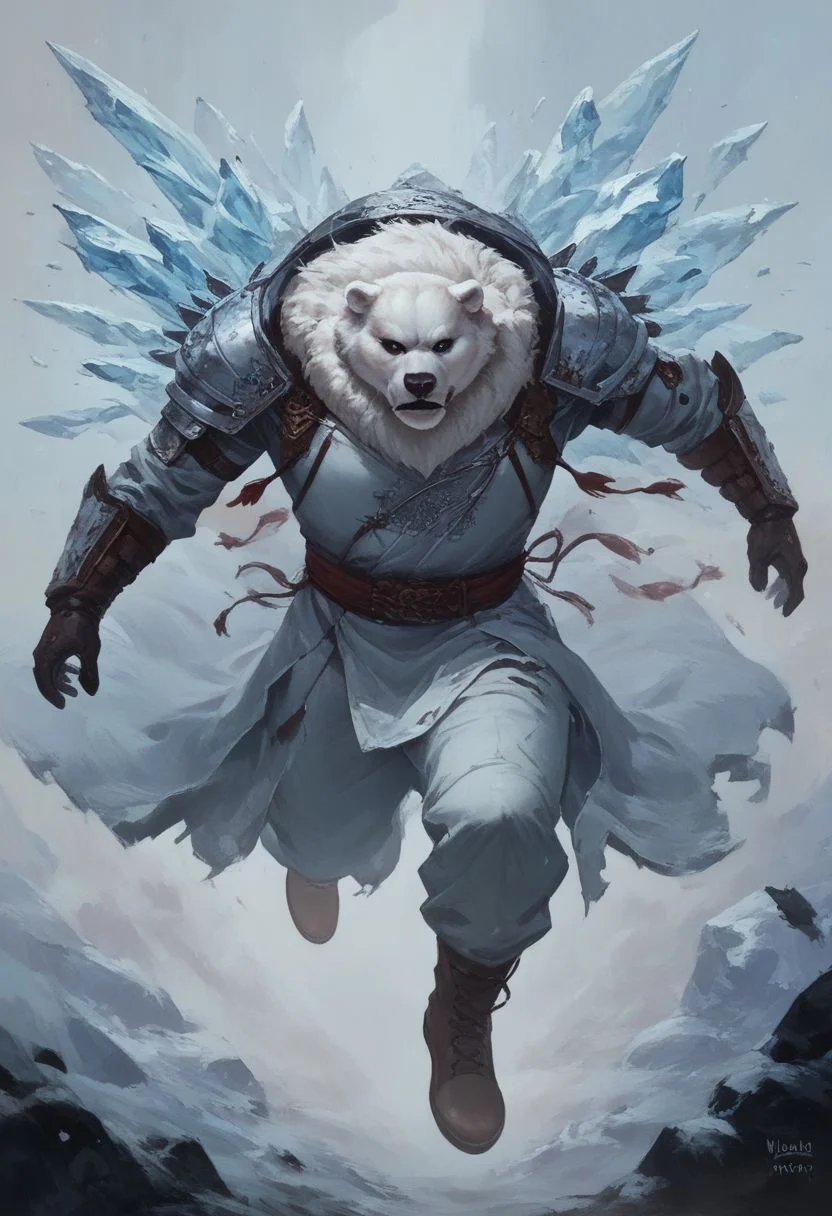 score_9, score_8_up, score_7_up,
warrior, polar bear, waring ice, ice clothes