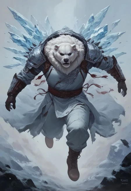 score_9, score_8_up, score_7_up, 
warrior,  polar bear, waring ice, ice clothes