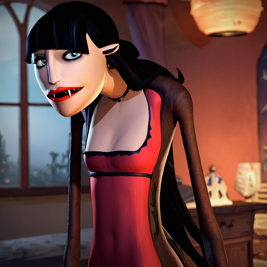 score_9, score_8_up, score_7_up, 1girl, vampire, black hair, long hair, blue eyes, makeup, small breasts, narrow waist, wide hips, looking at viewer, highres, high quality, masterpiece, <lora:Ruby_Scary_Godmother:1>