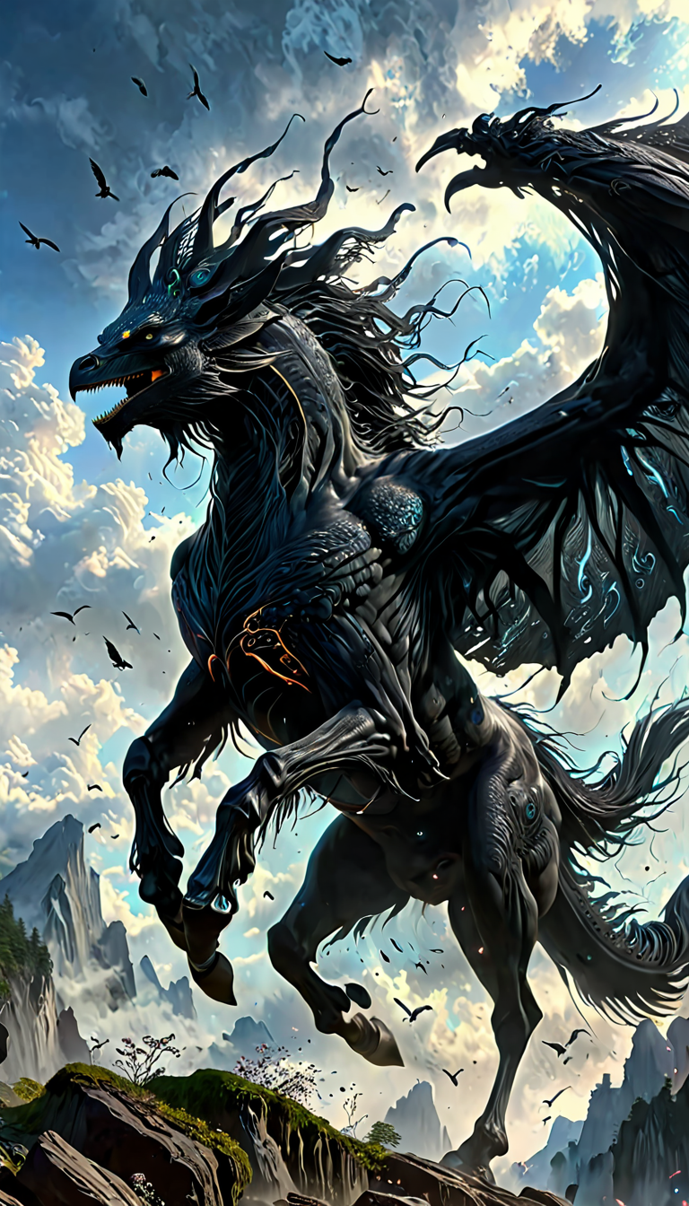 «He sprang into the air and flew in great lunging strides after the black creature. » 