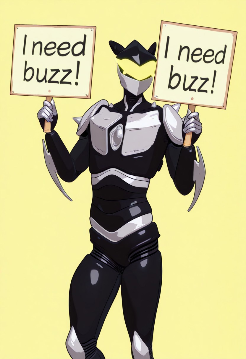 masterpiece, need_buzz, holding sign, 1boy, solo, male focus, BC-1 robot, BC-1 helmet, BC-1 visor, BC-1 faceguard
