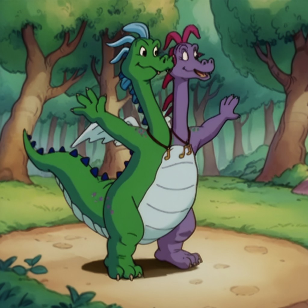 score_9, score_8_up, score_7_up, score_6_up, score_5_up, score_4_up, source_furry, zak&wheeziedt, semi-anthro, dragon, wings, jewelry, necklace, dancing, forest