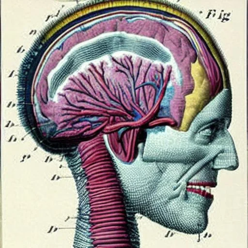 colorful illustration of the brain and nervous system, art by anatomical-illustration
