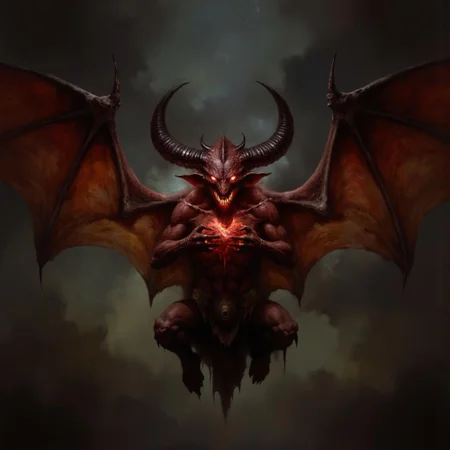 first person pov, 3D01S, simple background atmospheric and powerful dark fantasy, natural organic and first person pov of a
A small menacing imp looking red-skinned fire gargoyle, blending the features of a bat and a demon. Its short body is covered in rough, crimson hide, with massive leathery wings stretching from its back, ready to launch into the air. Its glowing, fiery eyes pierce the darkness, while sharp horns protrude from its head. The creature's hands, tipped with razor-like claws, clutch a ball of bloody meat, ready to hurl at its prey. Its stance is hunched, exuding an aura of fear. Its long, sharp fangs glisten. It hovers just above the ground, prepared to unleash fiery devastation from the skies. The creature embodies the brutal, animalistic enforcer of the infernal realm.
UHD letterboxed game trailer frame chromatic aberration dark atmosphere sharp masterpiece with a focus on the character, elden ring style, dark atmosphere, chromatic aberration