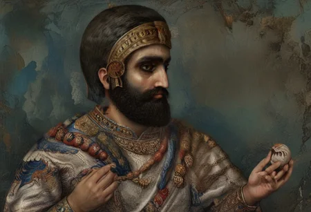 Cyrus the great is speaking in Babylonia:
a low person was put in charge of his country,
but he set a counterfeit over them.
He made a counterfeit of Esagil and for Ur and the rest of the cult-cities
Rites inappropriate to them, impure food- offerings disrespectful were daily gabbled,
and,
intolerably, he brought the daily offerings to a halt;
he interfered with the rites and instituted within the sanctuaries.
style of Qajar art, FastNegativeV2, green eyes, blue eyes, brown eyes, perfecteyes