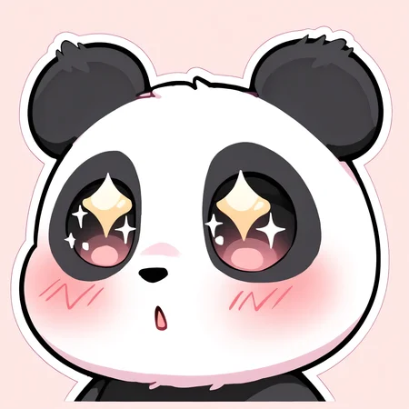<lora:EmoteStyleSDXL:1>, best quality, masterpiece, emote, chibi, panda, blush, surprised, sparkling eyes, no humans, upper body, white outline, pastel pink background, simple background, panda ears
