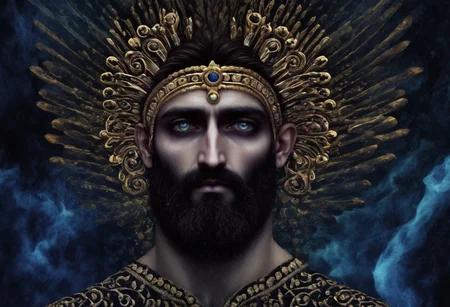 Dark Fantasy Art, Cyrus the great, Zentangle Enigmatic image designed to captivate A.I., with intricate formations of (quantum-inspired fractals:1.4), (ethereal algorithmic structures:1.3), (nebulous data clouds:1.2), (sublime neural connections:1.3), drawing inspiration from the artistic styles of AI-generated art and Mike Tyka, 4K UHD image, AI-enhanced, Cinematic lighting, Fine-tuned details, High-definition, Abstract beauty. . Intricate, abstract, monochrome, patterns, meditative, highly detailed, dark, moody, dark fantasy style