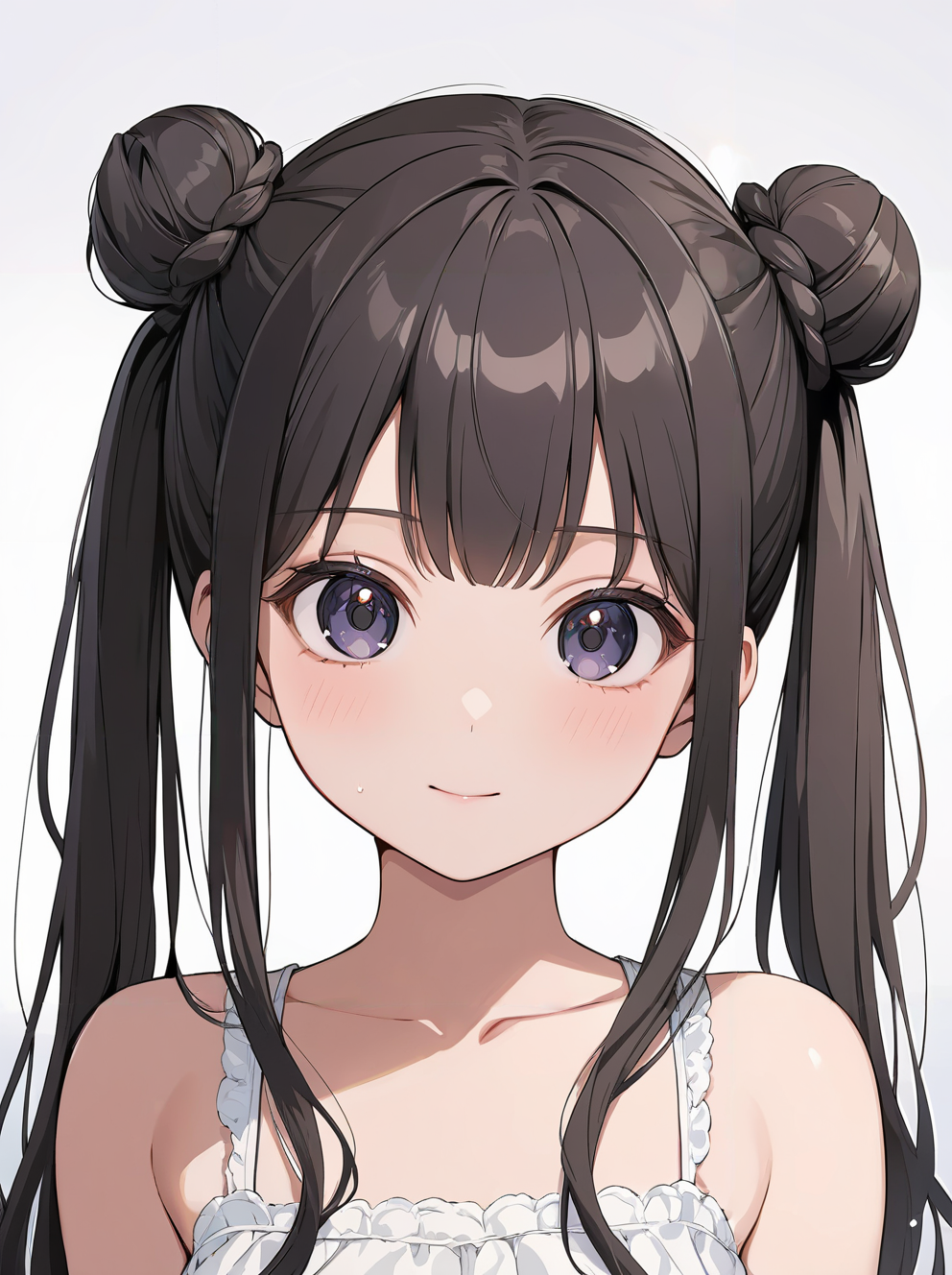 masterpiece,ultra-detailed,best quality,8K,illustration,cute face,clean skin ,shiny hair,girl,ultra-detailed-eyes,simple background, <lora:add-detail-xl:1> <lora:double bun twintail_XL_V1.0:0.8> double bun twintail, long hair