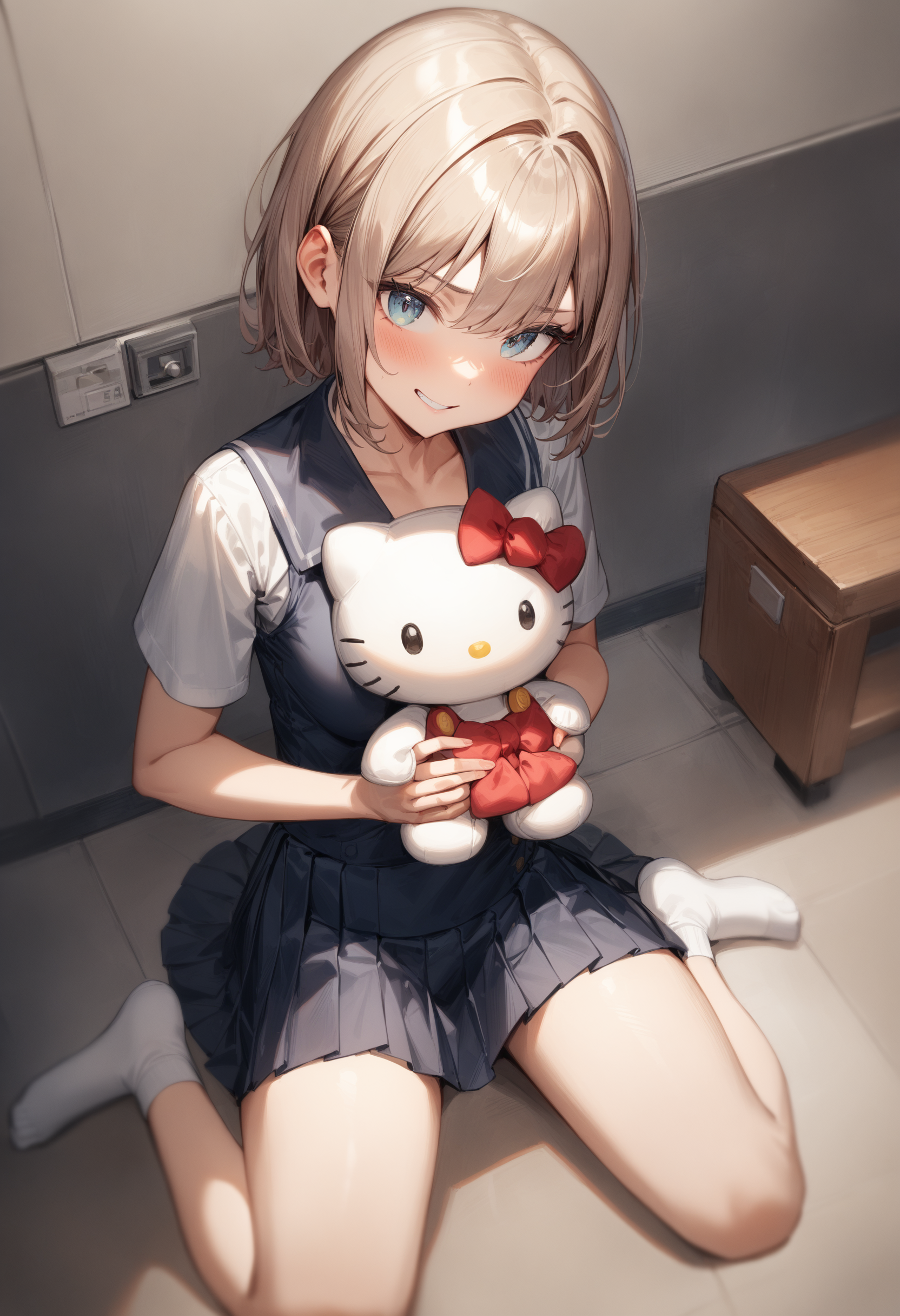 1girl, <lora:sdxl2-flat2-512b:-1>,medium breasts,school uniform,
hello kitty, stuffed toy, holding,holding stuffed toy,<lora:hellokitty_XL_v1:0.7>
from above, full body, looking to the side, grin, rest room, closed mouth,
masterpiece, best quality, very aesthetic, absurdres