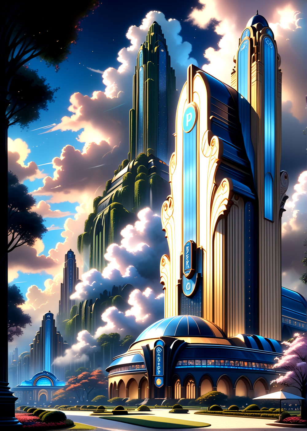 score_9, score_8_up, score_7_up,
<lora:Art_Deco_(Architecture)_(SDXL)_(AD):1> Art Deco, scenery, architecture, monumental architecture,  building, city, cityscape, 
8K, In'ei, chiaroscuro, rim lighting, perfect depth of field shot, beautiful, subsurface scattering, idealized city, wide beautiful boulevards, busy city center, parks and manicured lawn areas, large parks, plazas, detailed fluffy anime clouds, skyscrapers, made out of limestone, art deco windows, photographic realism, soft lighting, soft shading,  art by Thomas Kinkade, 
BREAK zPDXL, zPDXLxxx,  <lora:wowifierXL:0.2> art by mooncryptowow <lora:sdxl_lightning_8step_lora:0.4> <lora:detailed_notrigger:0.5>