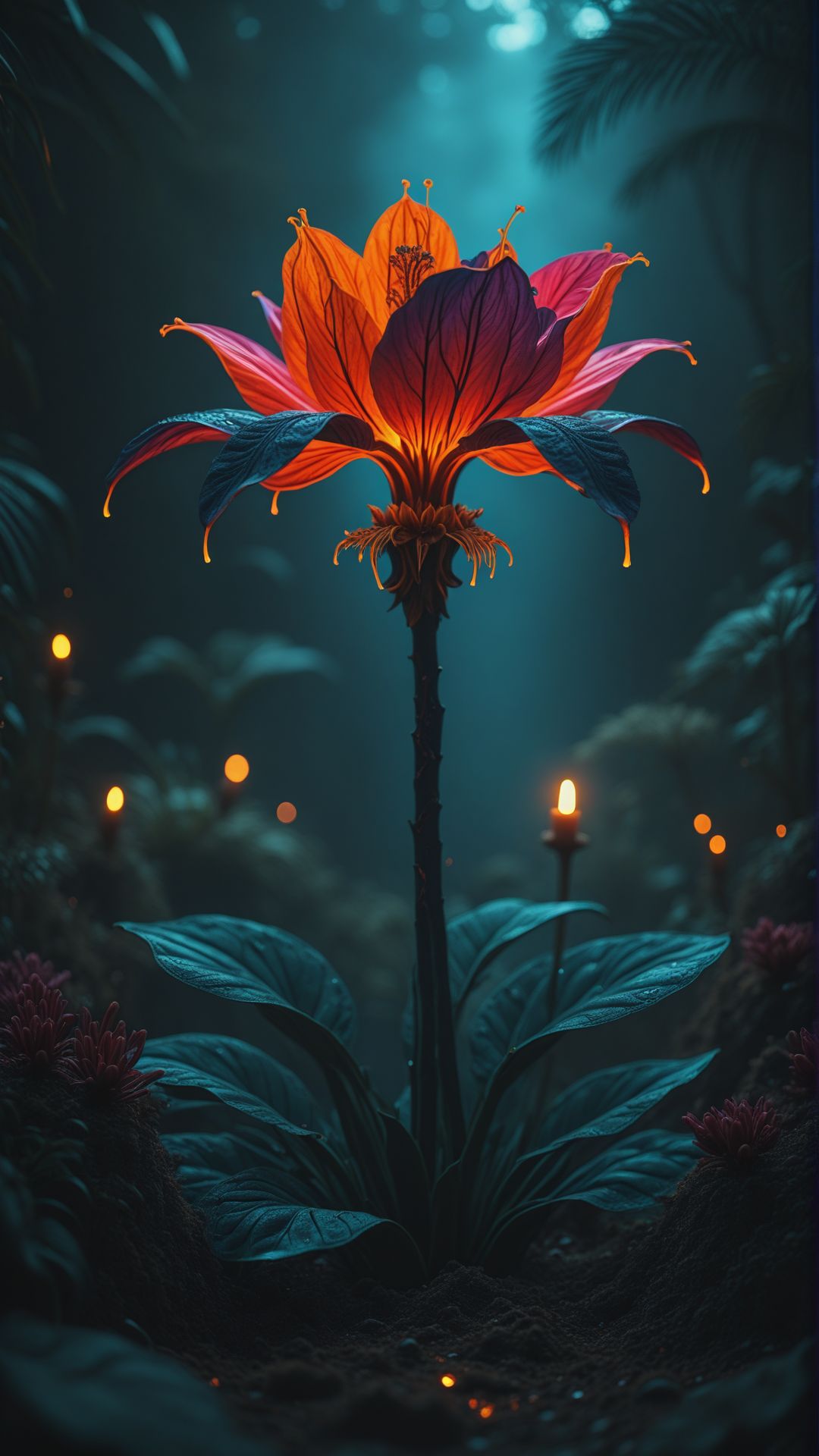 A mesmerizing neon jungle teeming with luminescent plants. Vivid colors pulse in the darkness as strange alien flora releases shimmering spores into the air. 
, aidmafluxpro1.1 <lora:aidmaFLuxPro1.1_v0.3_IL:0.45>,
 aidmaHyperrealism <lora:aidmahyperrealism_IL:0.55>,
aidmaMJ6.1 <lora:aidmaMJ6.1_v0.5_IL:0.75>
