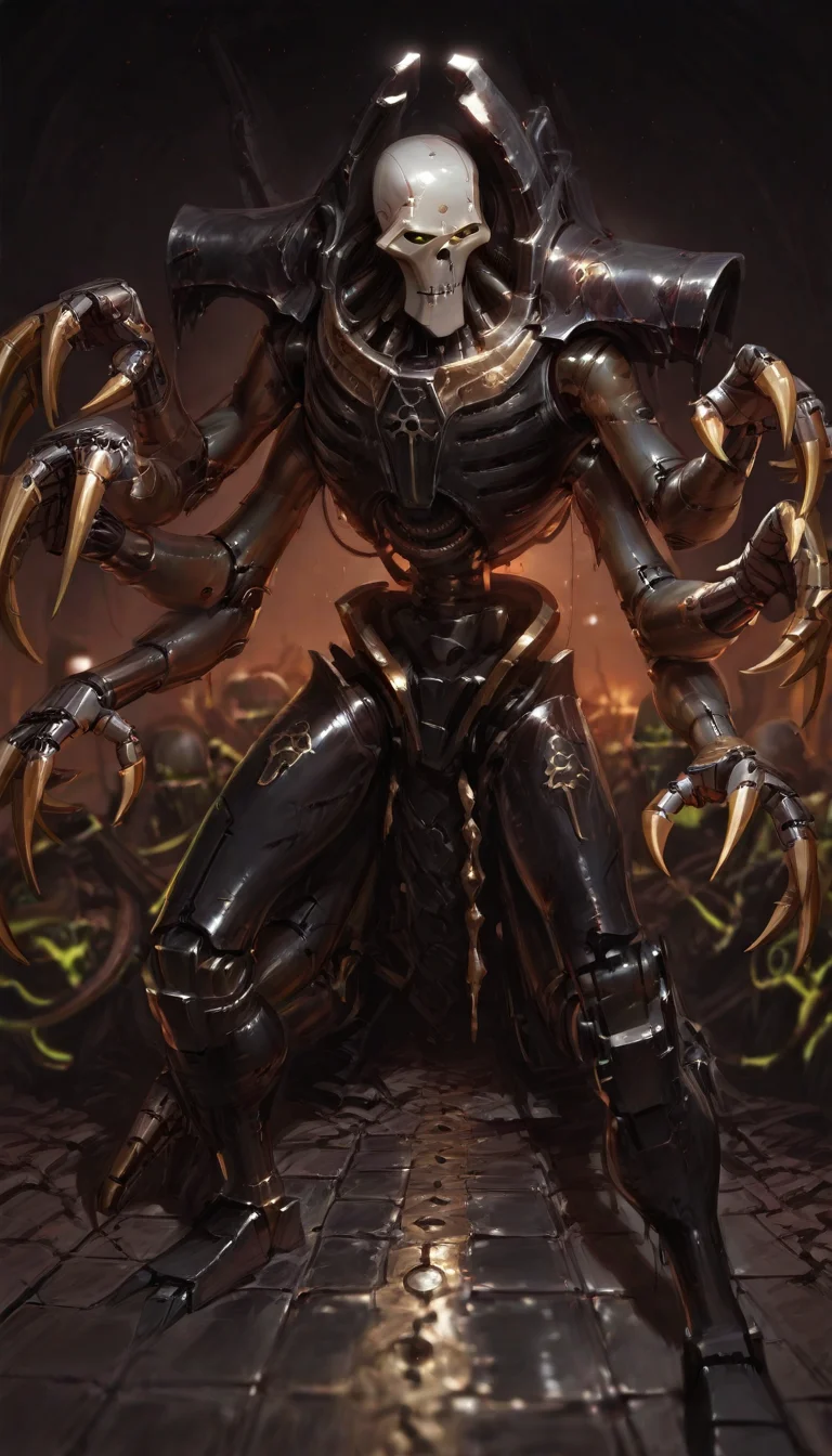 masterpiece, best quality, ultra-detailed, absurdres, 8K, highres, illustration, CG, amazing quality, intricate details, highly detailed, hyper-detailed, sharp focus, depth of field, realistic shading, beautiful lighting, cinematic lighting, HDR, volumetric lighting, raytracing, ambient occlusion, subsurface scattering, vibrant colors, soft lighting, smooth shading, reflective surfaces, ultra-detailed eyes, clear skin, shiny hair, gradient background
<lora:Detailer_NoobAI_Incrs_v1:1> detailed, <lora:illustriousXL_stabilizer_v1.23 ill-helper:0.15>,
17 <lora:Sakimichan_Illustrious:0.4> sk1m1ill <lora:Incase_Style_r1:0.8><lora:MoriiMee_Gothic_Niji_Style_Illustrious_r1:0.4> artist:moriimee,,
combat pose, combat stance, in combat, detailed background, tomb,dark tomb,
n3cron, necron, robot, green energy, wh40k, claws, black armor, science fiction, mecha, claws, multiple legs, extra limbs, extra arms,
<lora:Necron_Race_Ill:1>