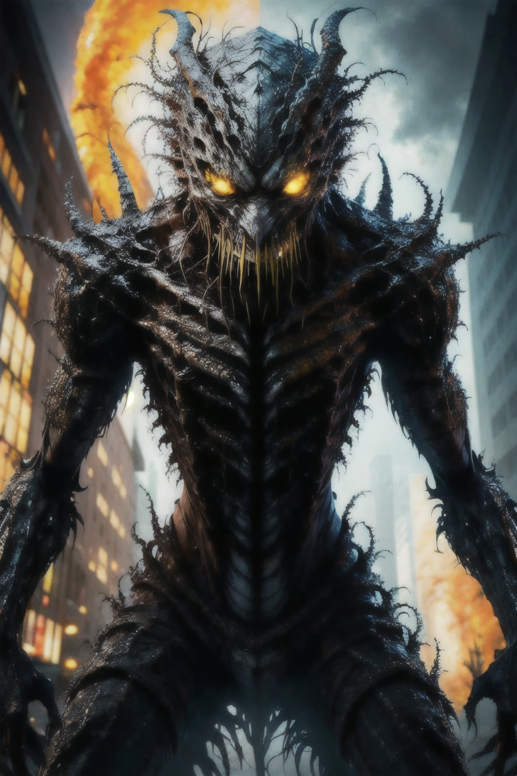 looking_at_viewer, yellow_eyes, ribs, red_eyes, sword, claws<lora:EdobMonsterFemale2_v2.0:0.8>
