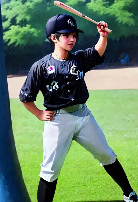 ,smooth top of head,boy,solo,hands on hip, <lora:bulge:1.2>,holding bat in hand
,exercising in the park,so cute ,so sweet,realistic painting,clm, baseball uniform,