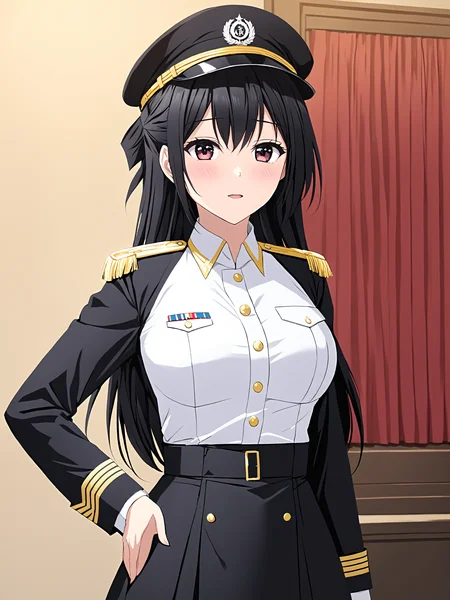 masterpiece, best quality,
<lora:heroneverseenagain.sdxl.v2:0.9> heroneverseenagain
1girl, shirt hair, black hair,
military uniform, black uniform,