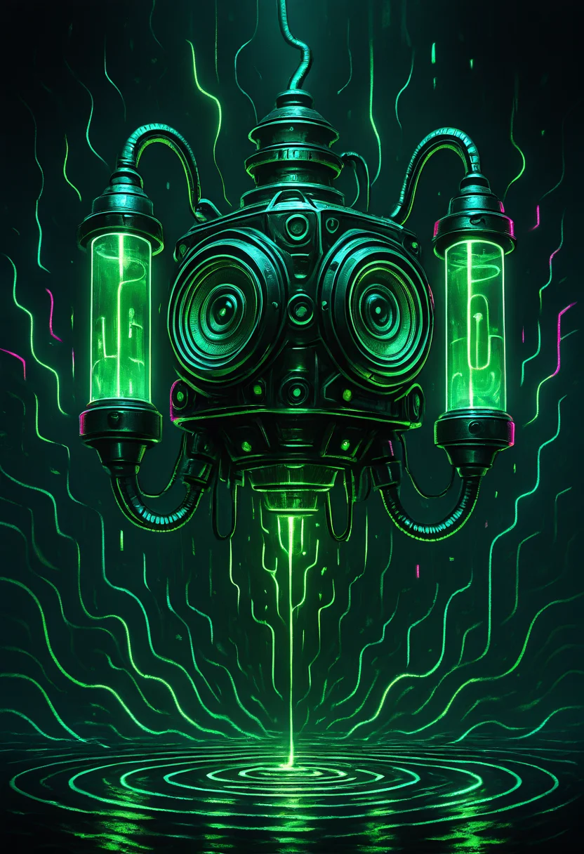 masterpiece, best quality, <lora:AudioFileFuture_IXL_v1:1.0>, AdFF, machine, abstract, green theme,