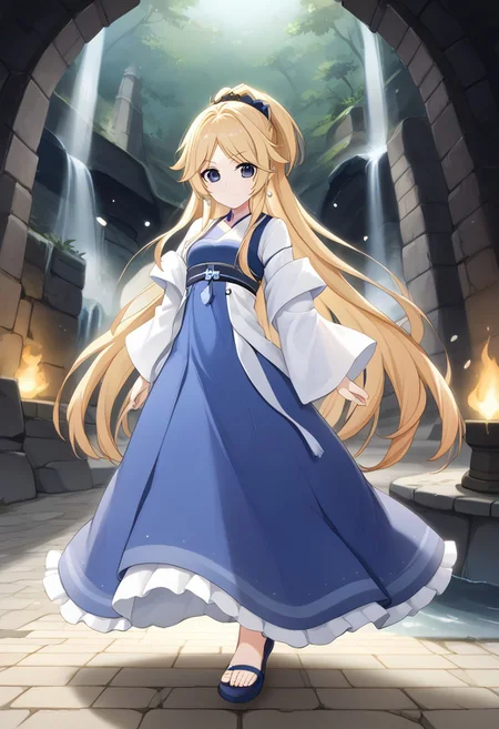 core_9, score_8_up, score_7_up,
BREAK source_anime, best quality, masterpiece, rating_safe, uncensored, High quality, 8k, Ultra detailed, insanely detailed, beautiful, prefect lighting, 1girl,
BREAK yukariadv, very long hair, blonde,
hanfu, blue dress,
walking
BREAK (Cave, firewood, fire, water droplets, stone bed, rough floor,Cobblestone wall),