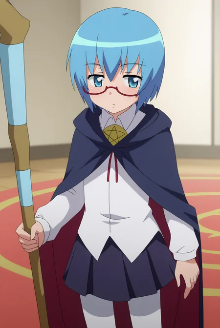 Tabitha, glasses, pentacle, cape, holding mage staff <lora:Zero_no_Tsukaima-Tabitha-PDXL:0.8>