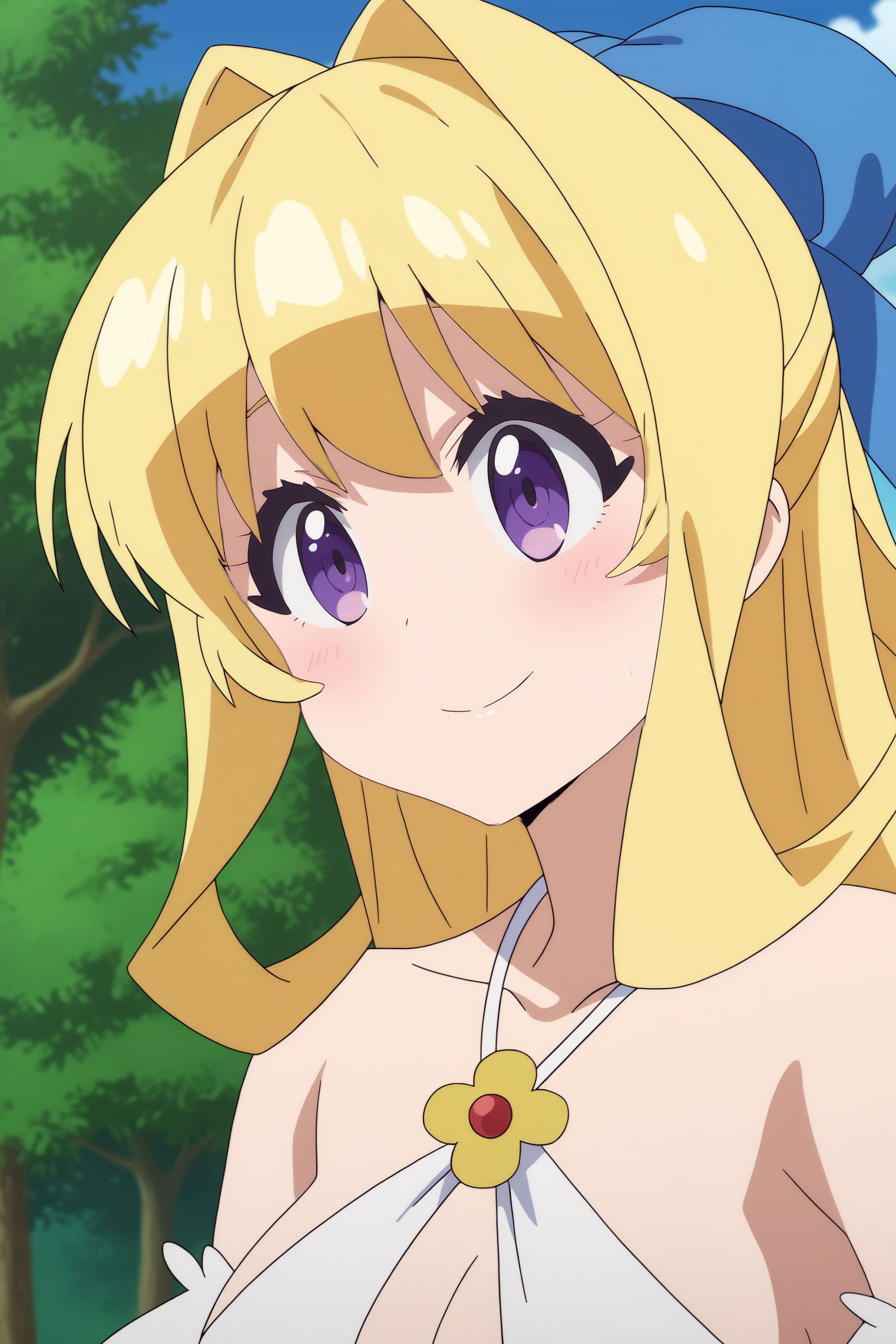 Ristarte, anime coloring, upper body, solo, smile <lora:Shinchou_Yuusha-Ristarte-PDXL:0.8>