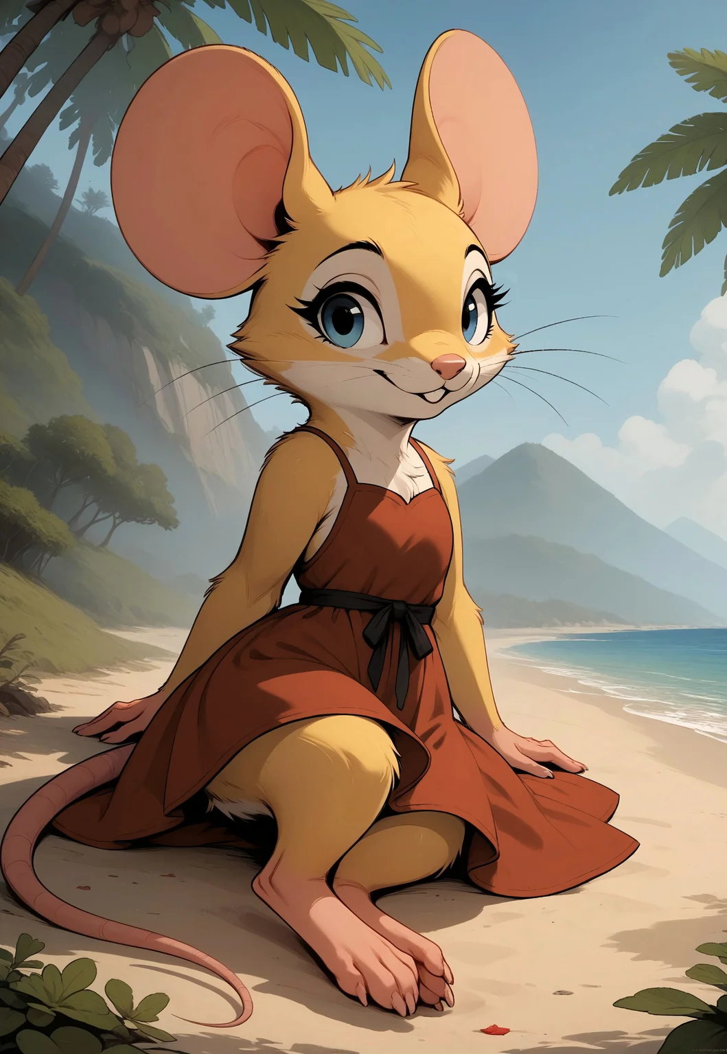 score_9, score_8_up, score_7_up, score_6_up, score_5_up, score_4_up, m0use_maximilla, yellow fur, blue eyes,
[][][][][]
(summer dress),
[][][][][]
outdoors, nature, lying, interesting angle, interesting perspective, [side view], beach, [low angle view], (cute), look at viewer,