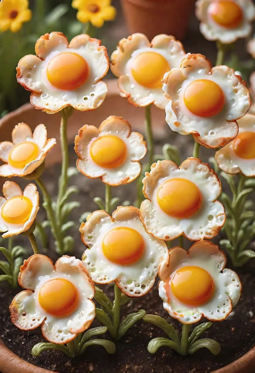 fried egg flowers in the bacon garden (shallow depth of field:0.6), highly detailed, high budget, (bokeh:0.6), film grain, grainy, ral-friedegg