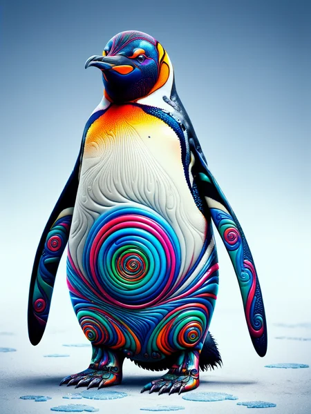 A ais-spirals penguin, stood on the frozen tundra <lora:Colorful_Spirals_SDXL:1>
