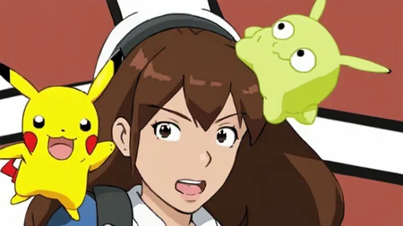A photo of (A pokemon trainer girl ) with ((a brain slug attached to her head)) playing with pikachu <lora:SDXL-BrainSlug-Lora:1>, Very detailed, clean, high quality, sharp image, Eric Wallis