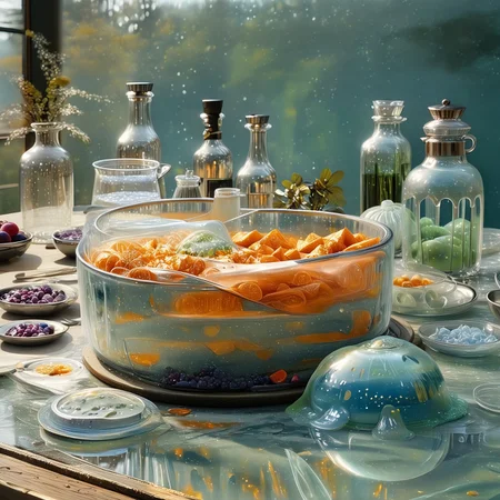 foodphoto, a bowl of fruit made out of slime, fruit in a bowl, fruit made of slime, fruit still life, bowl made of slime, table made of slime,
natural light, no bright spots, 
((translucent slime)), ((transparent slime)), made of water, (bioluminescent slime), sl1m3, slime, slime-morph, ais-blmn, saturated colors, no creatures, no humans, no monsters, no pokemon, scenery only, scenery, ral-lava, watce