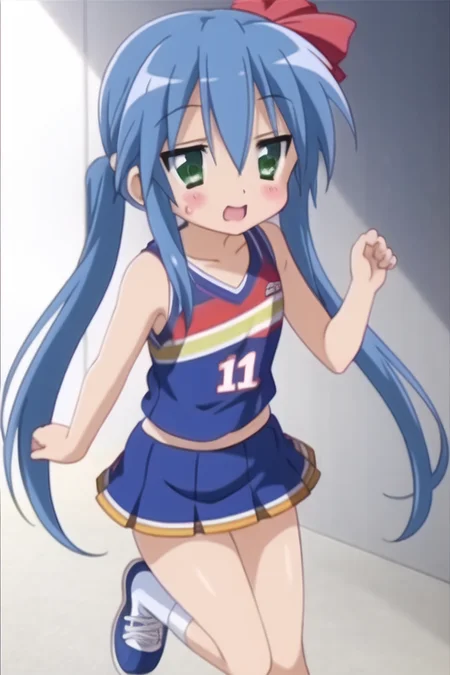 best quality, (konataRedux-10000:.8), simple background, cheerleader outfit