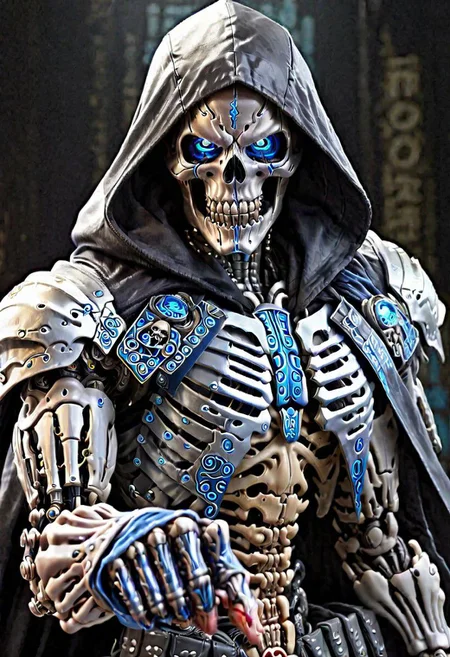 close up, Cyborg Assasin, black Hooded cape, (metalic hand), ((Pointing Finger At Viewer))