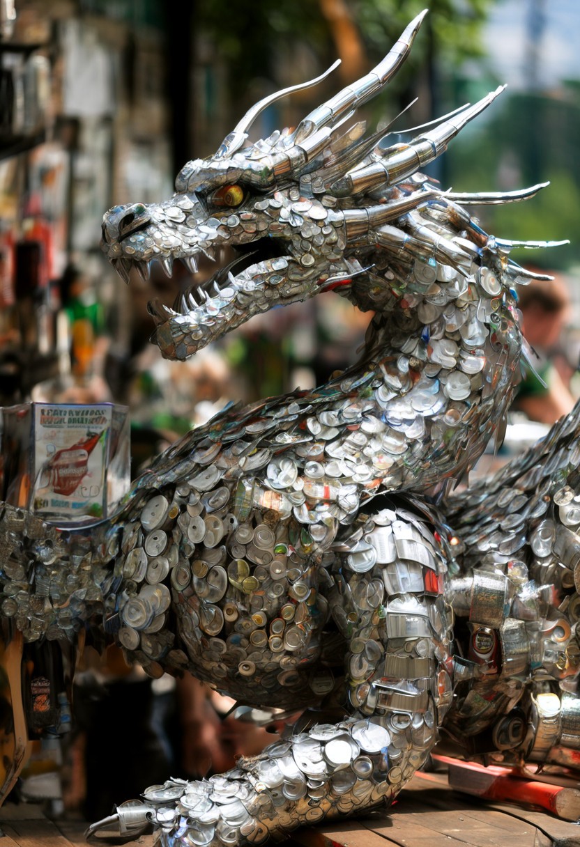 (((A fabulous dragon made of beer cans)))